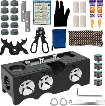 Pool Cue Tip Replacement Kit, 11-in-1 Pool Cue Tip Repair and Shaping Kit, Pool Cue Tip Repair Tool Include 10 Cue Tips, 4 Ferrules, 4 Chalks, Portable Pool Stick Tip Repair Kit