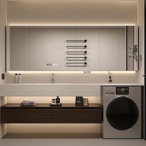 Modern Wall Mounted Floating Bathroom Vanity, No Assembly Required, Slate Bathroom Vanity with Hanging LED Intelligent Lighted Sensor and Demisting Mirror