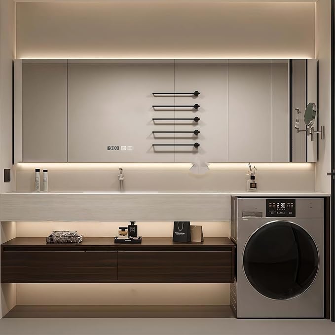 Modern Wall Mounted Floating Bathroom Vanity, No Assembly Required, Slate Bathroom Vanity with Hanging LED Intelligent Lighted Sensor and Demisting Mirror