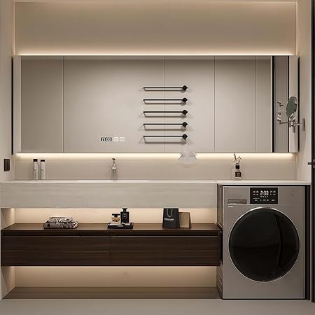 Modern Wall Mounted Floating Bathroom Vanity, No Assembly Required, Slate Bathroom Vanity with Hanging LED Intelligent Lighted Sensor and Demisting Mirror