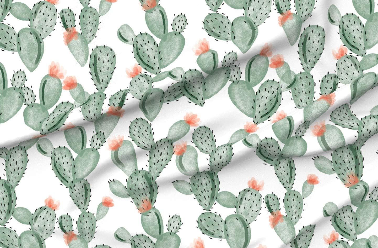 Spoonflower Fabric - Flowering, Cactus, Green, Paddle, Rose, Oversized, Cacti, Pastels, Printed on Polartec(R) Fleece Fabric by The Yard - Sewing Blankets Loungewear and No-Sew Projects