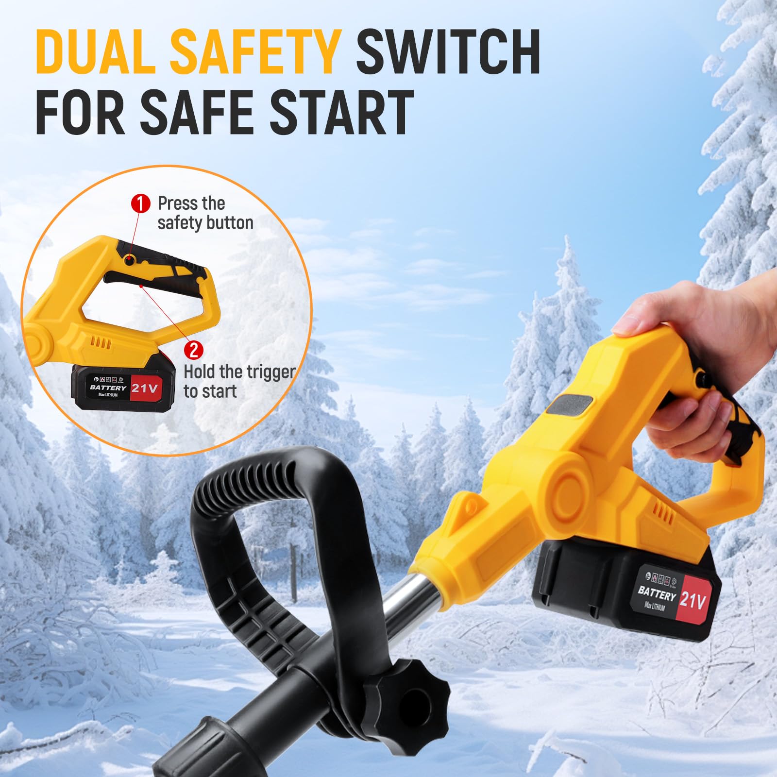 Akku Schneefräse 21V mit 2X 5C Akkus Ladegerät Arbeitsbreite 30 cm, Auswurfweite 6-8 m, Max. Schneehöhe 10 cm, 45°Verstellbarer Auswurfkanal Elektrische Schneeschieber