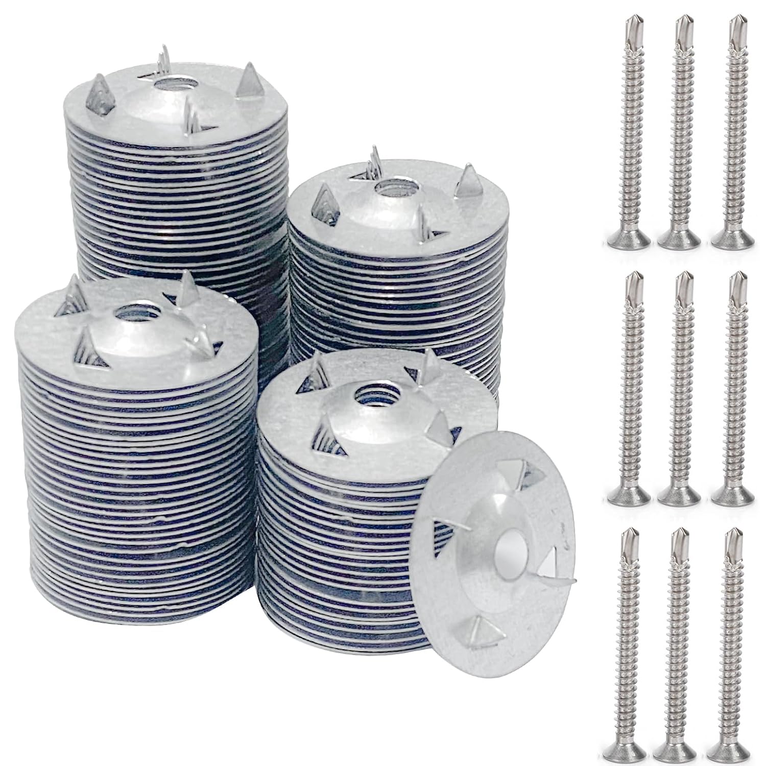 600Pcs Foam Board Fasteners Includes Screws & Washers for Boards, Drywall, Tile Backer - Rust-Resistant Metal Washers & Self-Tapping Screws (300+300) - Secure Mounting for DIY & Construction