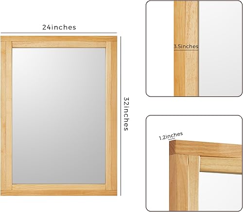 Miniatura 6 de YOSHOOT Espejo de baño de madera para pared, 32 x 24 pulgadas, espejo de madera rústico de granja, colgante vertical u horizontal, madera de caucho,