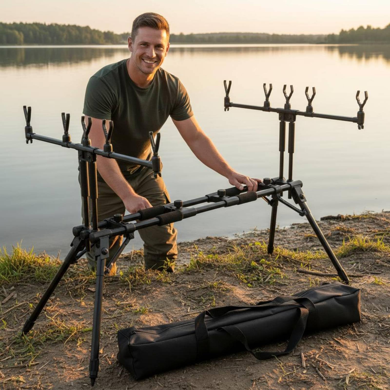 Gralara Asta Portacanne da Carpa Lega di Alluminio Portacanne Multiplo Acciaio Inox Supporto Canne Regolabile per Pescatori Sportivi, Pesca, Esterno, Fiume