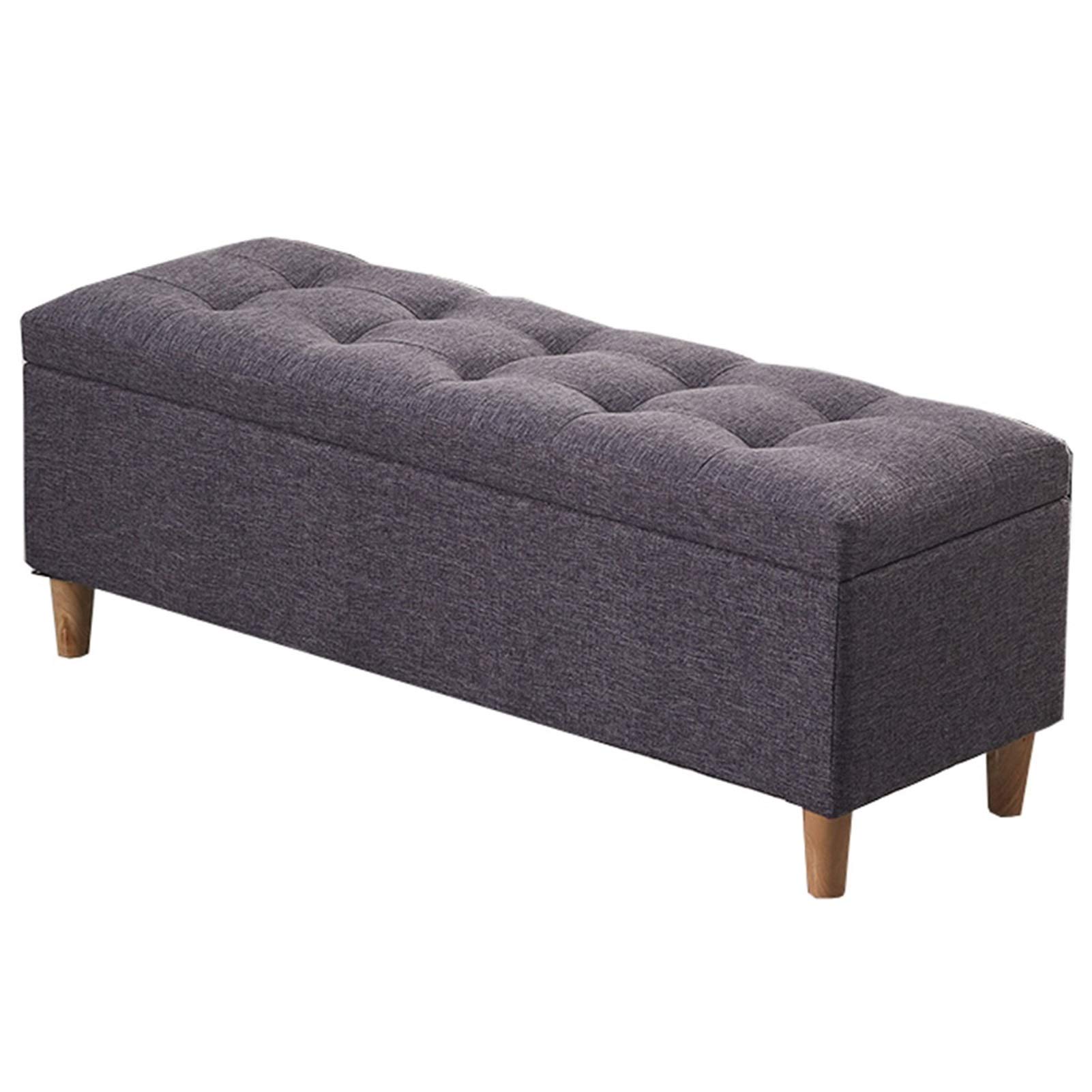 LUUYYI Pouf pieghevole grigio con gambe in legno massello, coperchio incernierato, versatile sgabello per cambiare le scarpe, per camera da letto, soggiorno, divano, seduta 120 cm (grigio-60 cm)