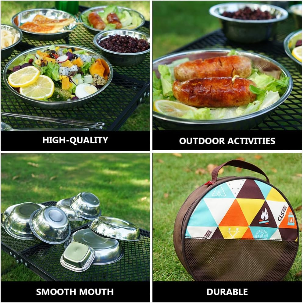1set Outdoor Stainless Steel Dining Portable Camping Tableware for Hiking Picnics and Bbqs and Convenient Travel Utensils Storage Bag