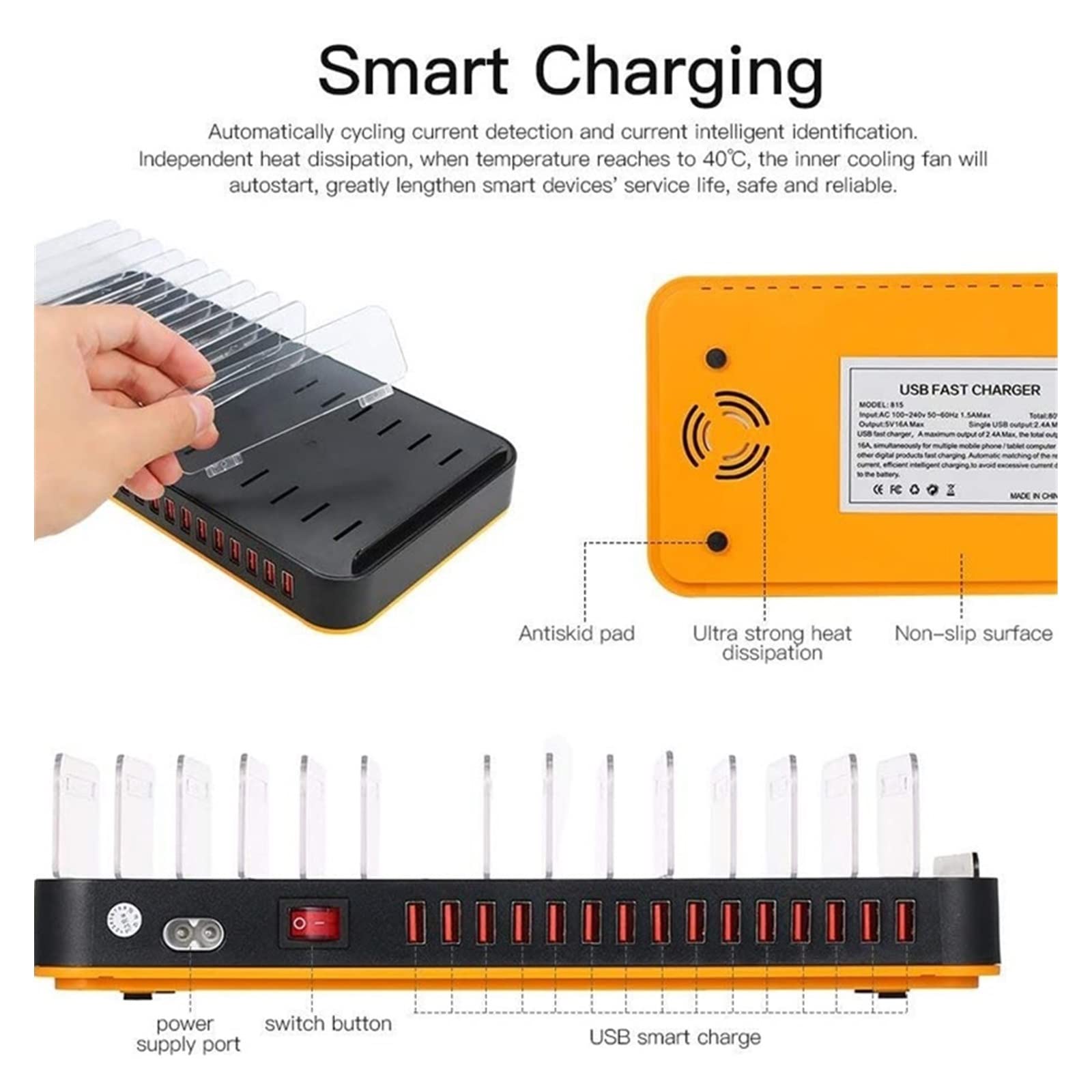 Organizer for stazione di ricarica for più dispositivi, docking station da tavolo con caricatore rapido multi USB 100 W 15 porte, compatibile telefono, tablet, auricolari, smartwatch Design portatile
