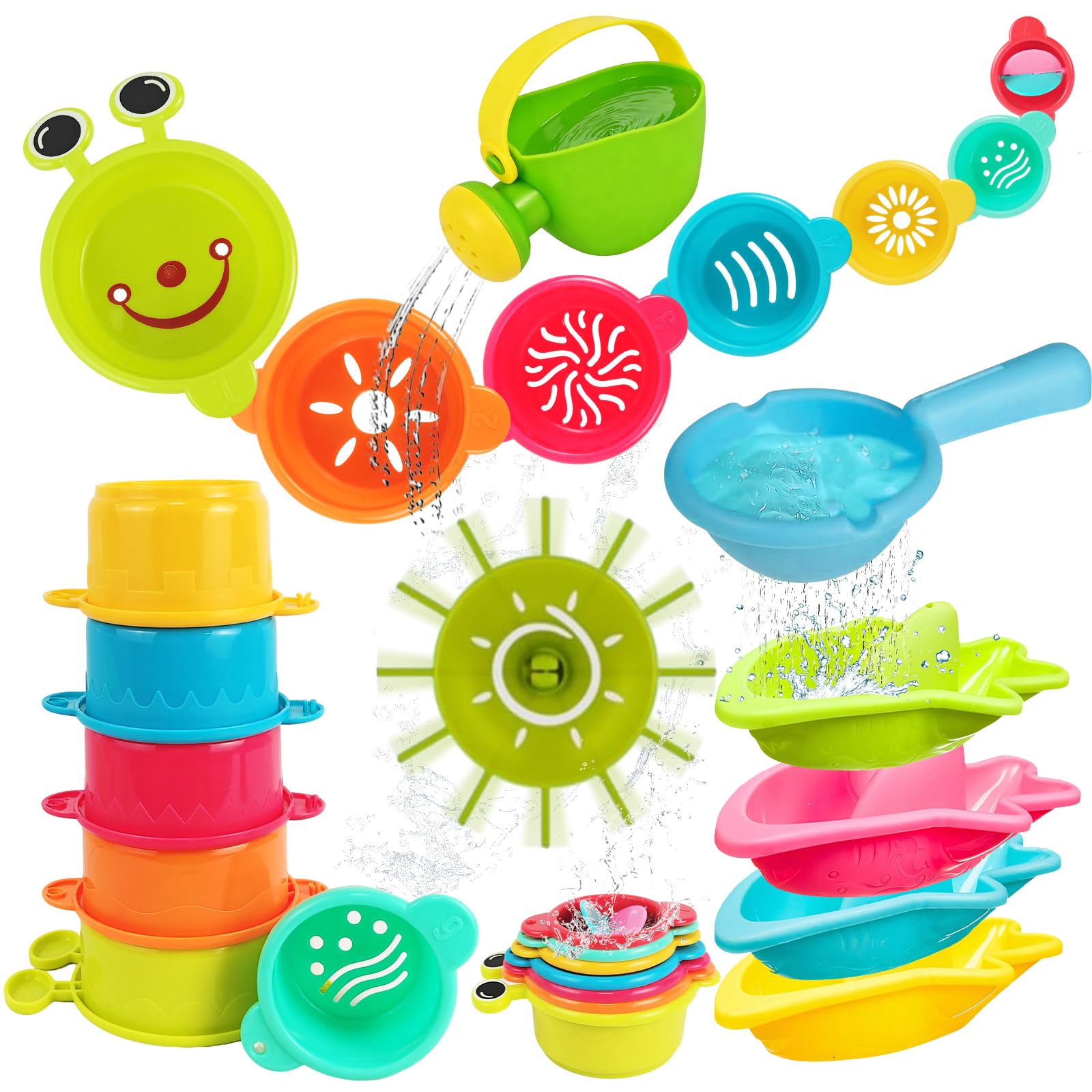 Badespielzeug Baby ab 1 2 3 4 Jahre, Schimmelfreies Badewannenspielzeug Set, Wasserspielzeug Kinder Pool Schwimmbad Planschbecken, Geschenke für Jungen Mädchen ab 1 2 3 Jahr (13 Stück )