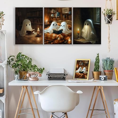 Miniatura 6 de Godont Póster retro lindo de fantasma, arte de pared de la academia oscura, biblioteca, fantasma, interesante, libro de lectura, fantasma, velas,