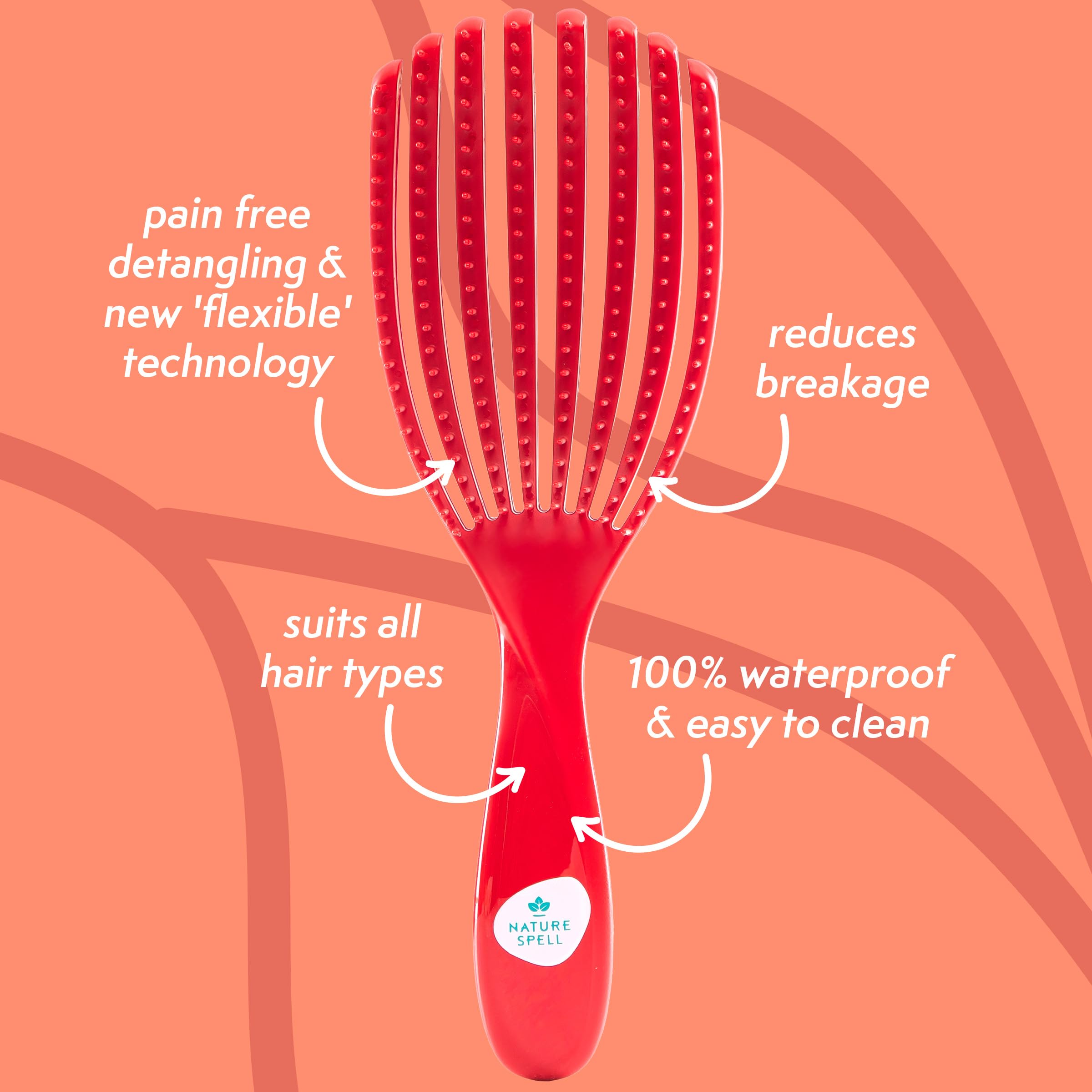 Nature Spell FlexiFlow Detangling Hair Brush, Flexible Strands for Gentle Brushing Eliminates Knots & Reduces Breakage - Image 2