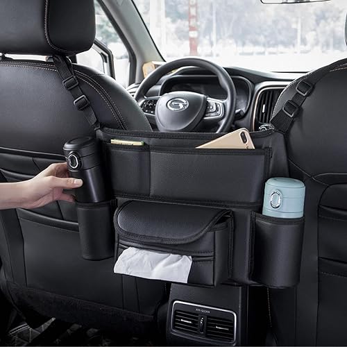 Organizadores y almacenamiento de automóvil, bolsillo de cuero para almacenamiento entre los asientos, asiento trasero, bolsa colgante para bolso,