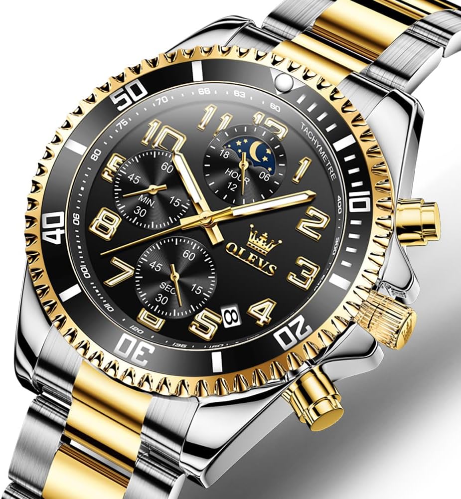 OLEVS Watches Men Waterproof Luxury Big Face Mens Watch Stainless Steel Day Date Quartz Analog Dress Watches for Men Luminous Relojes De Hombre (Green/Blue/Black/Gold) - Image 9