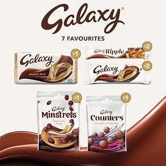 Galaxy Milk Chocolate Variety Pack Bundle with Galaxy Minstrels, Counters, Ripple and Smooth Milk Chocolate, Selection Bulk Box, Gift Set Hamper, 507g (7 packs)