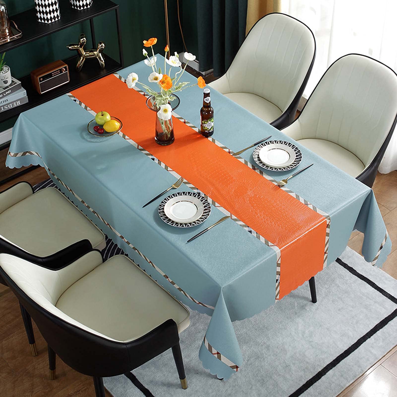 Nappe carrée imperméable en PVC bleu 110x170 cm, nappe essuyable et lavable pour table de cuisine