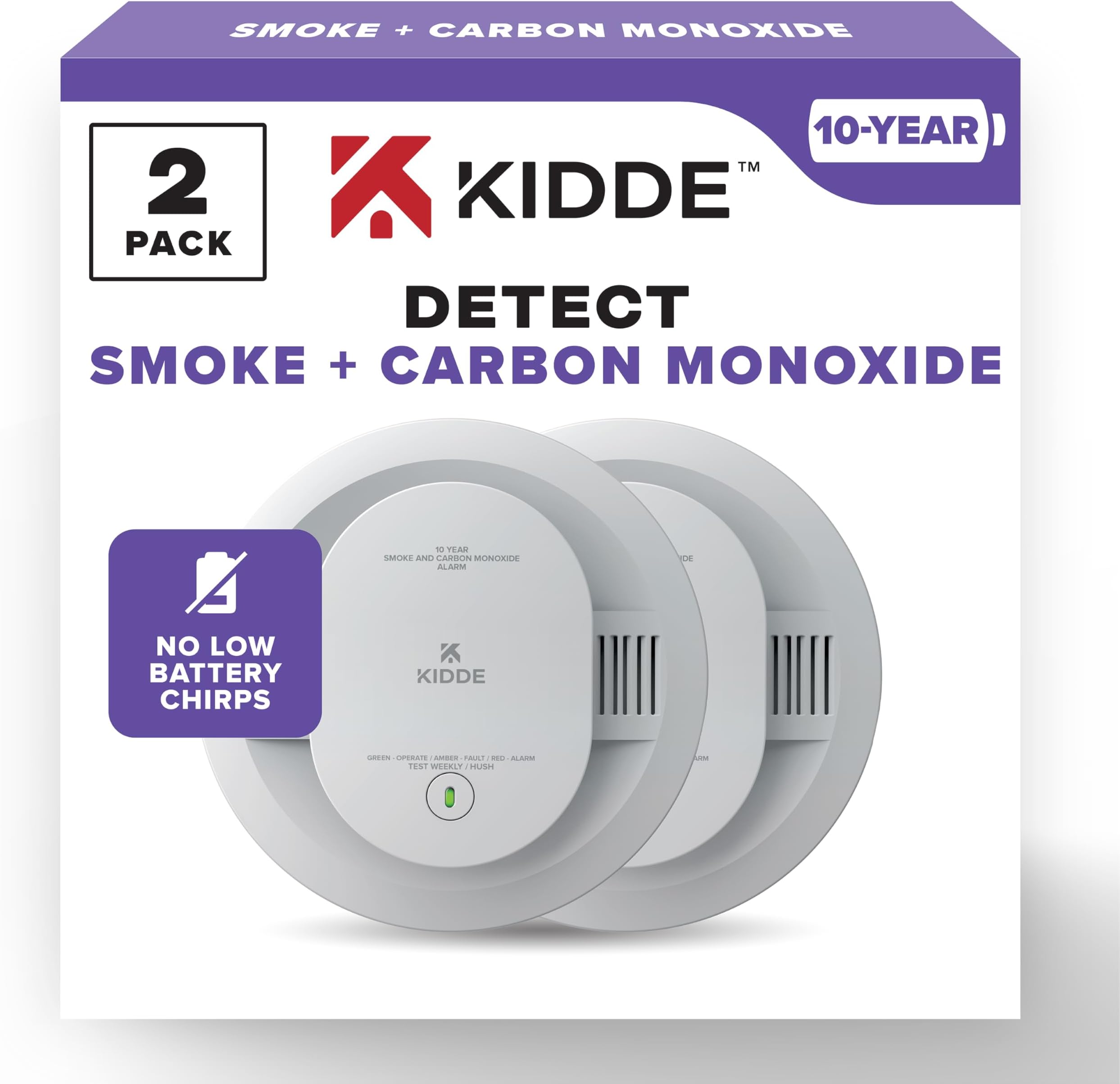 Kidde Smoke & Carbon Monoxide Detector, 10-Year Battery Powered, LED
