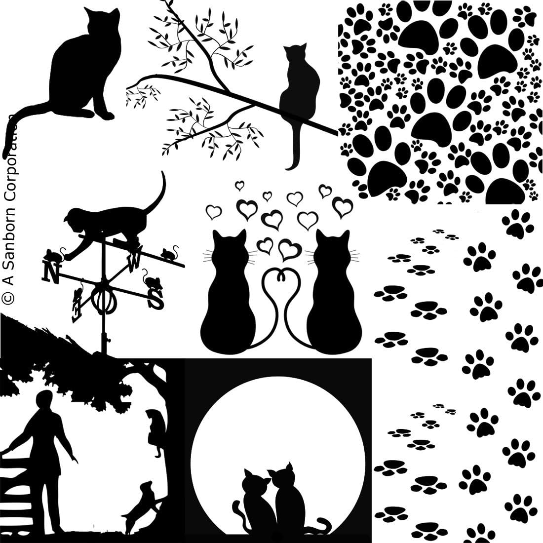 Cat Silhouettes Black Enamel Fusible Decal