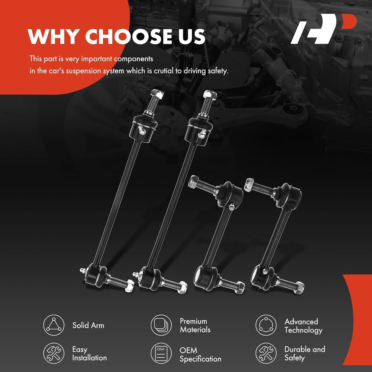 A-Premium Set of 4, Front & Rear Sway Bar Links Kit Stabilizer Bar Links, Compatible with Land Rover LR3 2005-2009, LR4 2010-2016