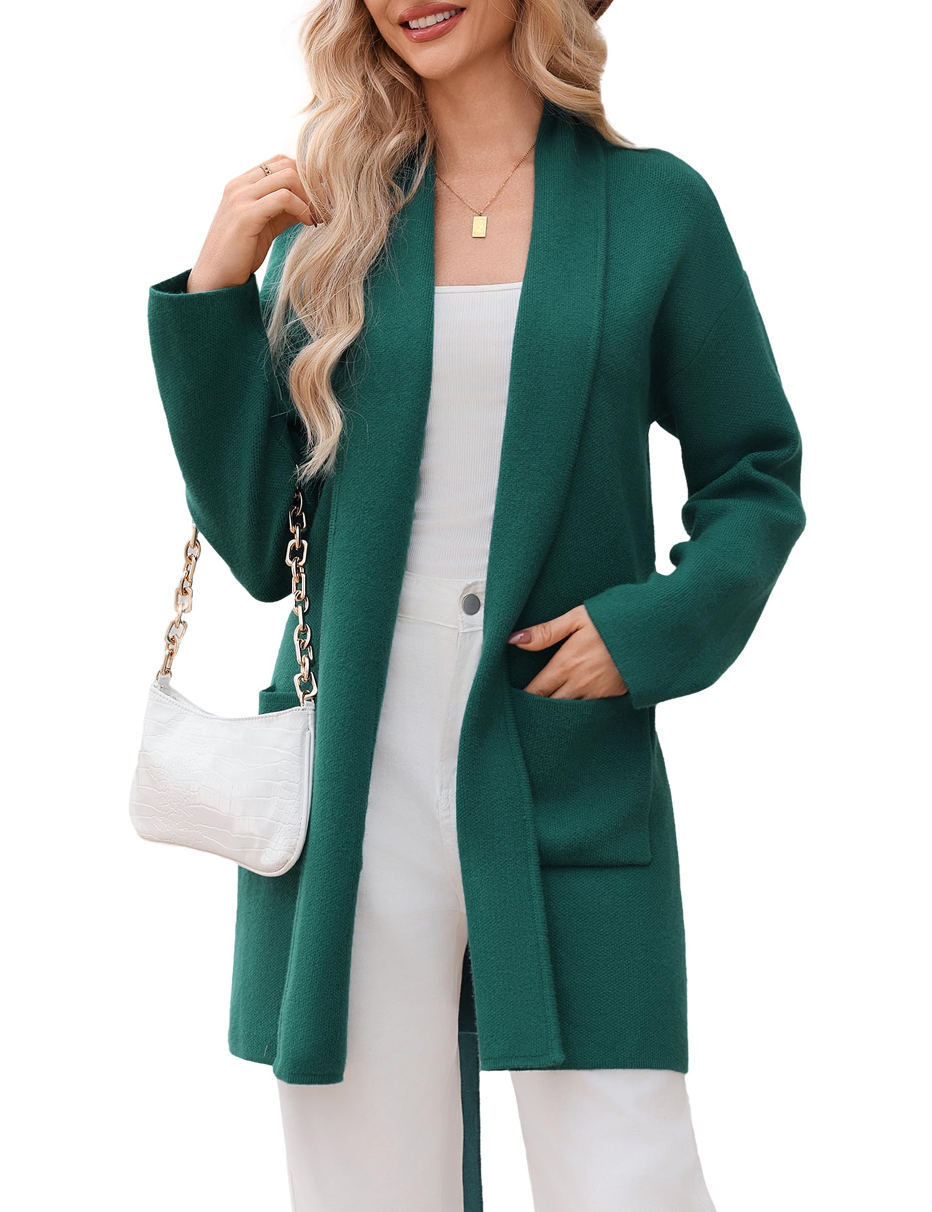 Women's Knit Open Front Long Winter Coats with Belt Casual
