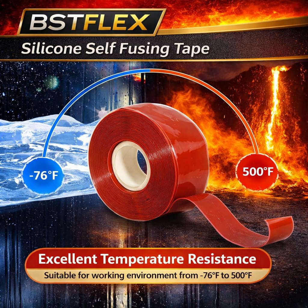 Self-Fusing Silicone Tape 1" x 20' x 20mil – Red Rubber Emergency Repair Tape – Waterproof, Heat-Resistant, Insulating, Chemical-Resistant, No Residue – for Automotive, Electrical & Outdoor Use
