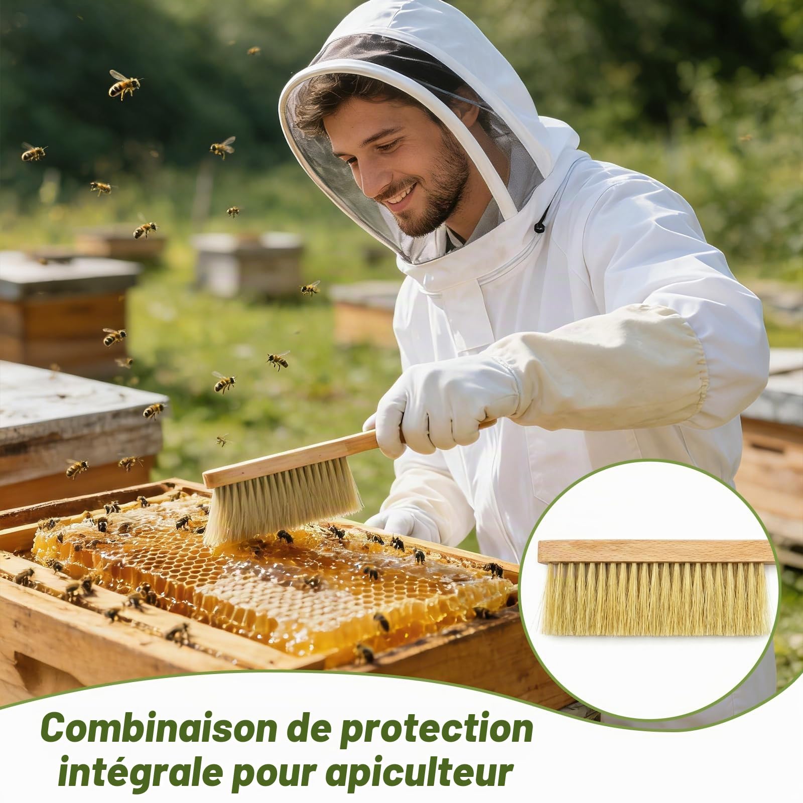 Combinaison d'apiculture - Vêtement de protection complet avec voile, capuche, gants, protection pour le jardin et l'apiculture (XXL)