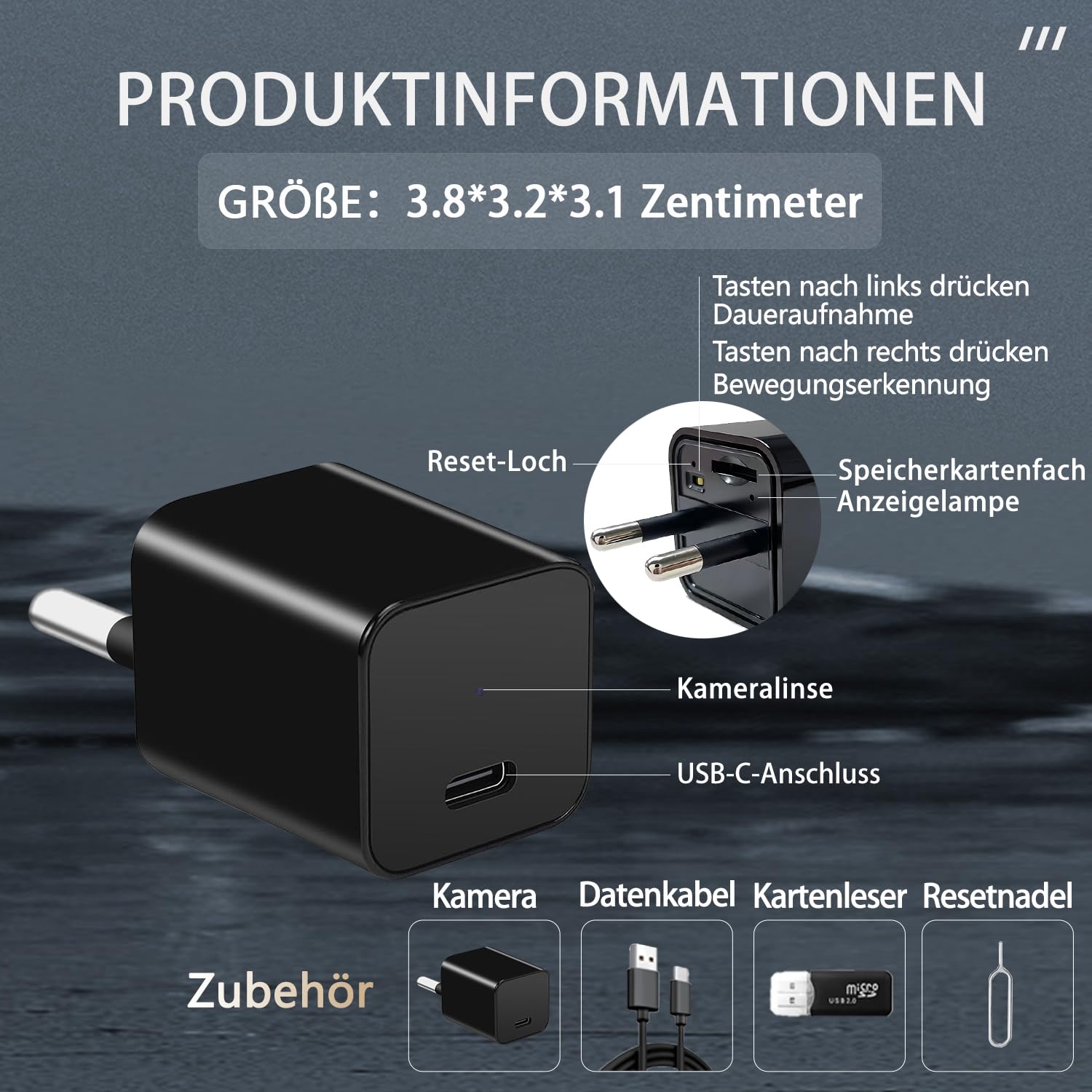 Mini Kamera - Überwachungs Kamera - HD 1080P Innen Kamera - Kontinuierliche Aufzeichnung und Bewegungserkennung, Innen/Büro/Geschäft Kamera, 512 GB kompatibel, ohne Wi-Fi
