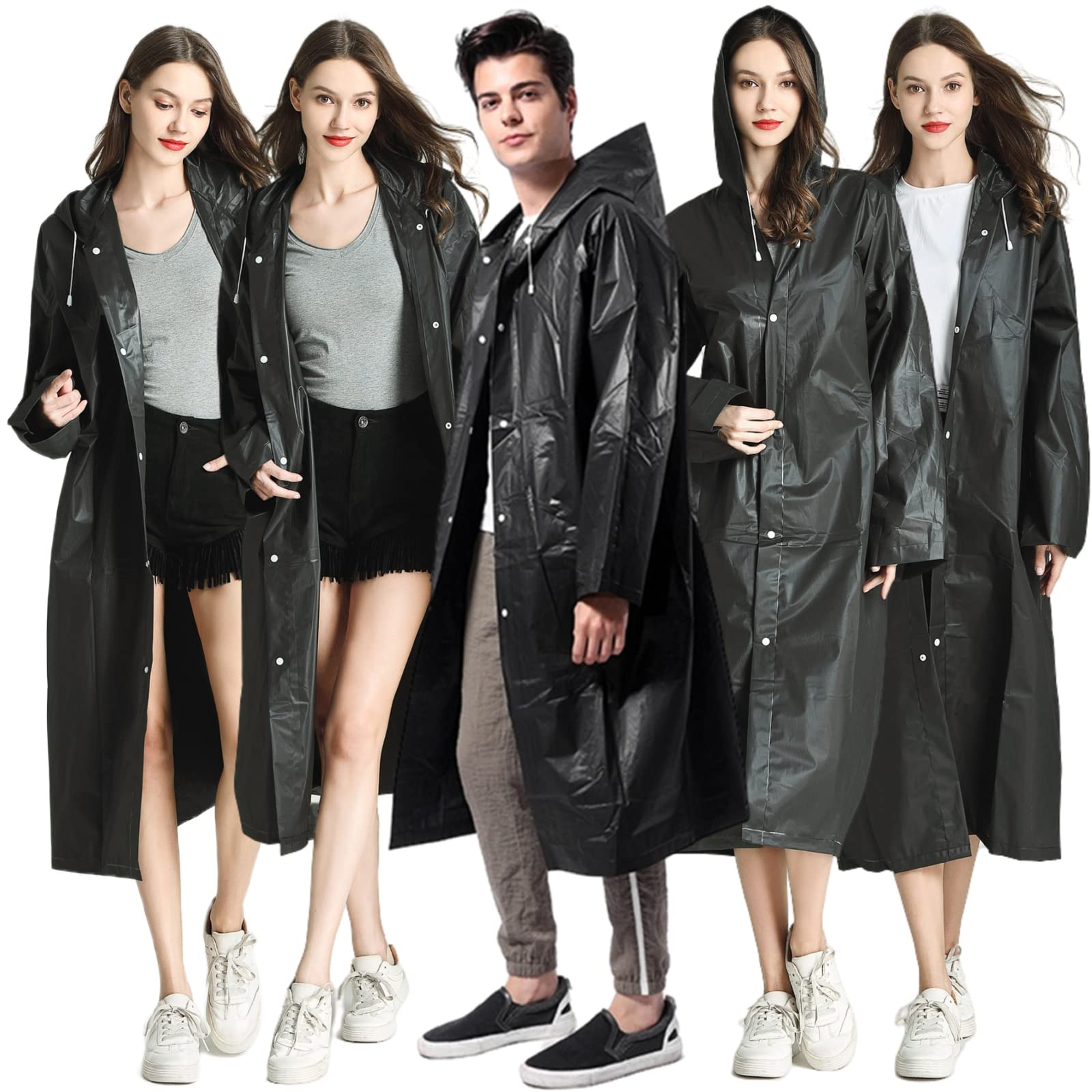 Rain Ponchos for Adults Reusable, 2-5 Pack Raincoat for Women Men, Waterproof Rain Coat Gear with Hood Drawstring