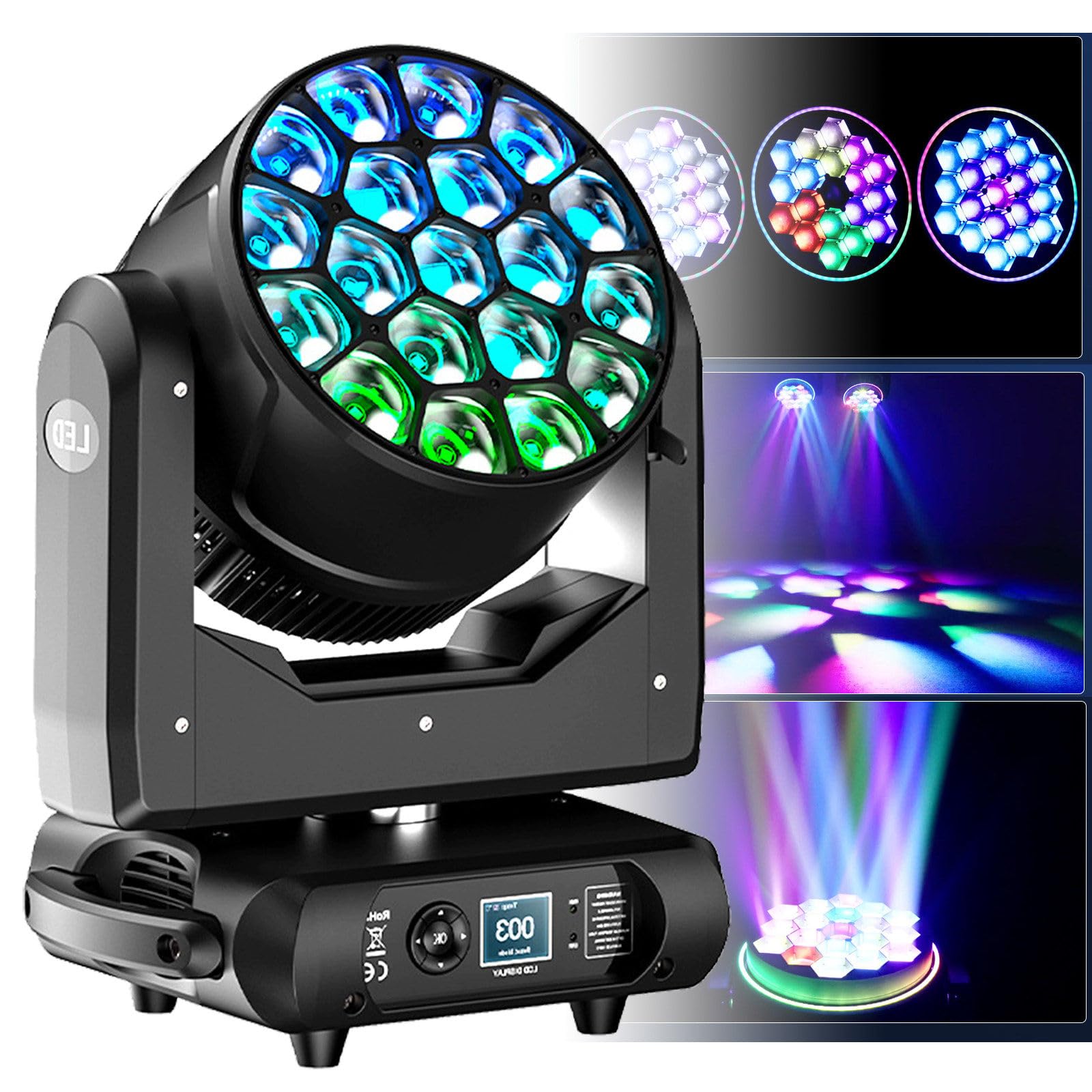Oświetlenie sceniczne LED, aktywowane dźwiękiem, 19 szt. 4 w 1 z efektem mycia wiązki i zoomu, idealne na imprezy, dyskoteki, wesela i do klubu