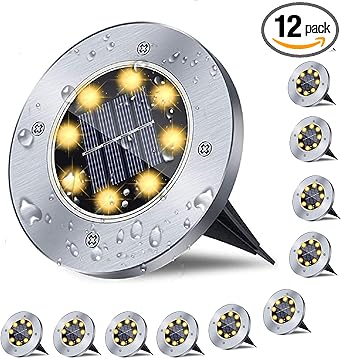 Solar Ground Lights, Waterproof Solar Garden Lights, Upgraded Outdoor Garden Waterproof Bright in-Ground Light, Landscape Lighting for Pathway,Yard,Deck,Lawn,Patio,Walkway (12 Pack Warm Light)