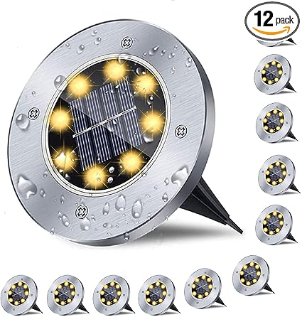 Solar Ground Lights, Waterproof Solar Garden Lights, Upgraded Outdoor Garden Waterproof Bright in-Ground Light, Landscape Lighting for Pathway,Yard,Deck,Lawn,Patio,Walkway (12 Pack Warm Light)