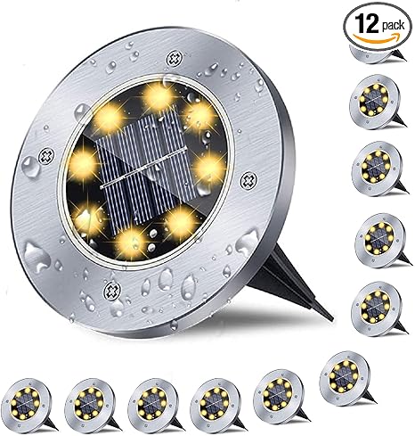Solar Ground Lights, Waterproof Solar Garden Lights, Upgraded Outdoor Garden Waterproof Bright in-Ground Light, Landscape Lighting for Pathway,Yard,Deck,Lawn,Patio,Walkway (12 Pack Warm Light)
