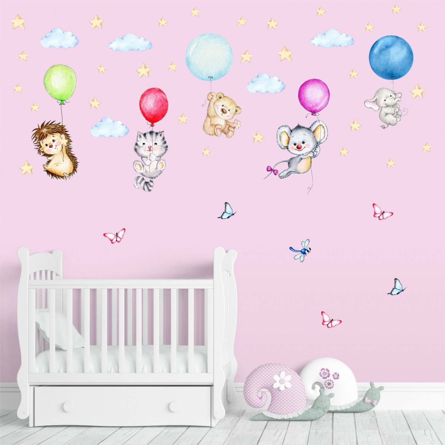 123 Wandtattoo niedliche Tiere mit Luftballons in 6 Größen - Kinderzimmer Sticker Aufkleber Wanddeko Wandbild Junge Mädchen Baby - Größe 2000 x 1120 mm