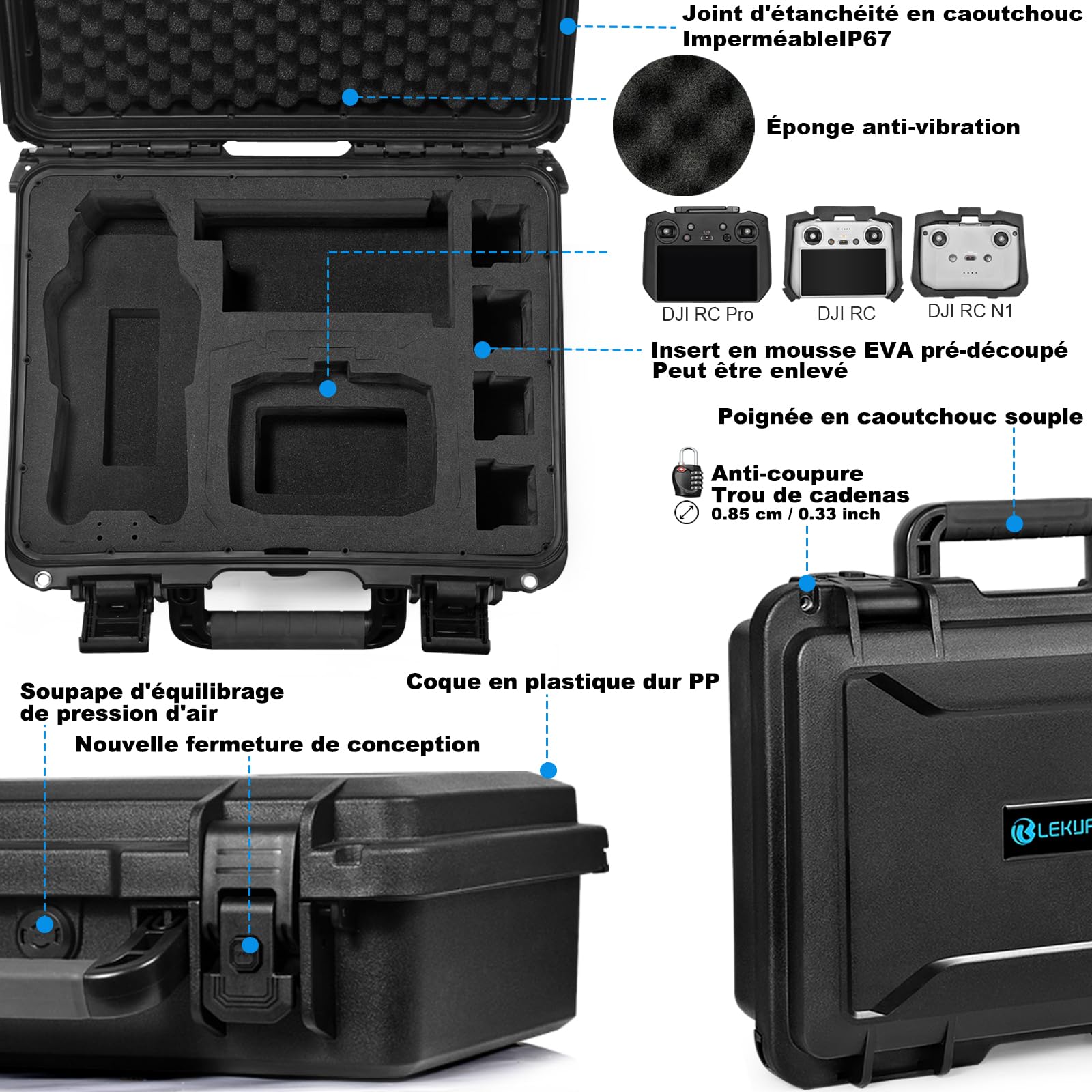 LEKUFEE Étui de Transport Rigide étanche pour DJI Mavic 3 Pro/Mavic 3 Classic/Mavic 3 Combo/Cine,DJI RC Pro/RC/N1 Télécommande et Accessoires (étui Uniquement)