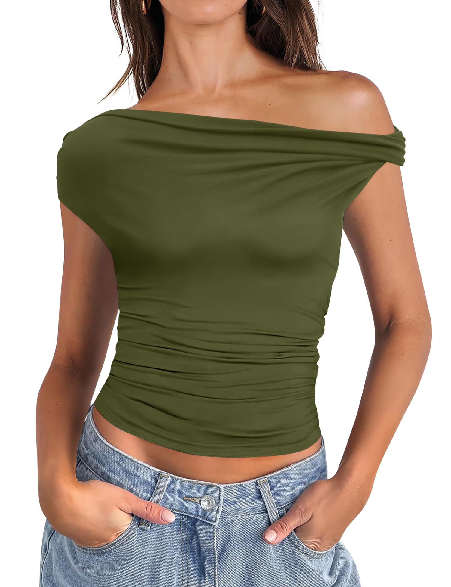 Micoson Womens Off The Shoulder Tops Boat Neck Twist