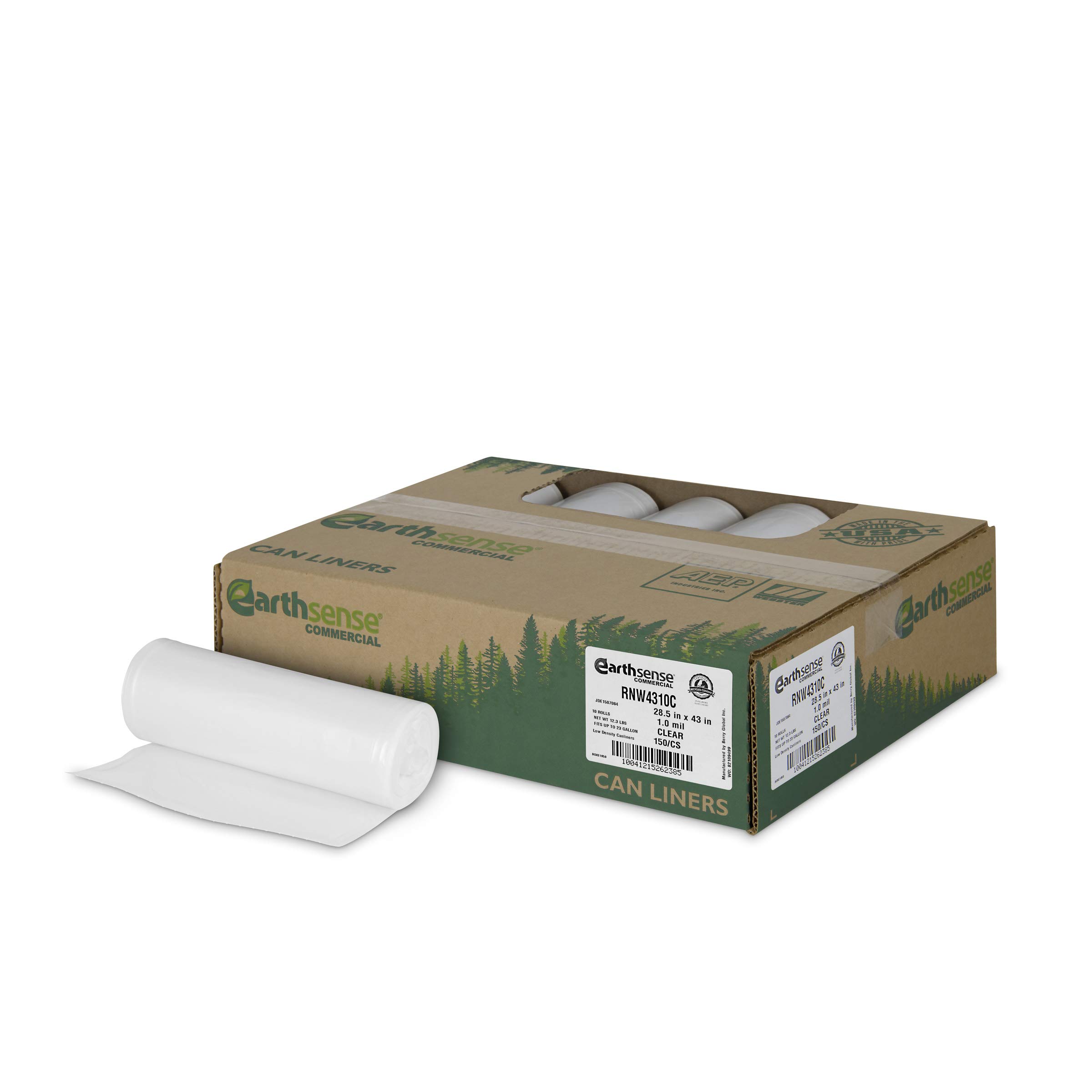 Earthsense Commercial RNW4310C Can Liner, 28.5 x 43, 23 gal, 1 mil thickness, Polyethylene, Black (Pack of 150)