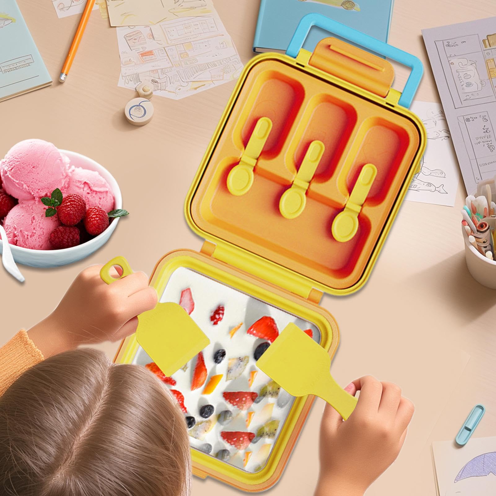 Moldes para Helados de Hielo Máquina Reutilizable 2 en 1 Para Yogur | Herramienta de Repostería con Desmolde Fácil, Bandeja para Rollos de Yogur que Ahorra Espacio para Meriendas Caseras