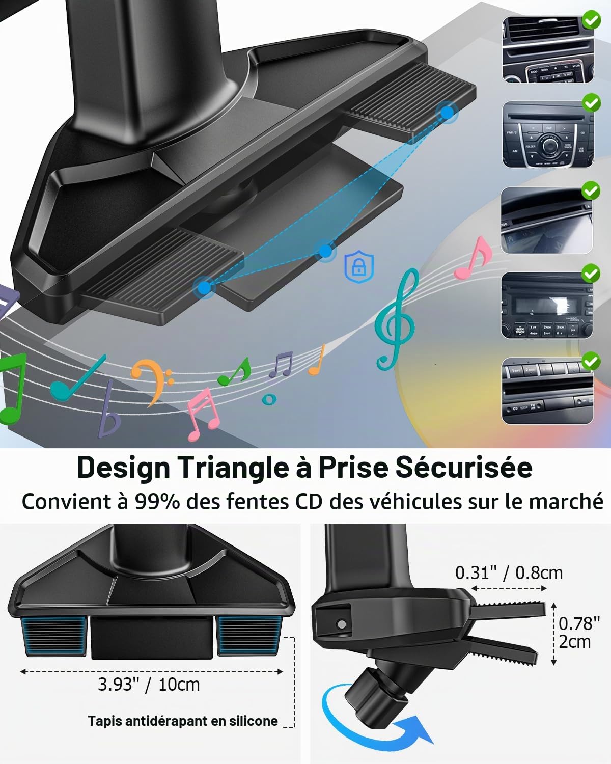 Support Tablette Voiture Lecteur CD, Fixation Tablette Voiture Base CD