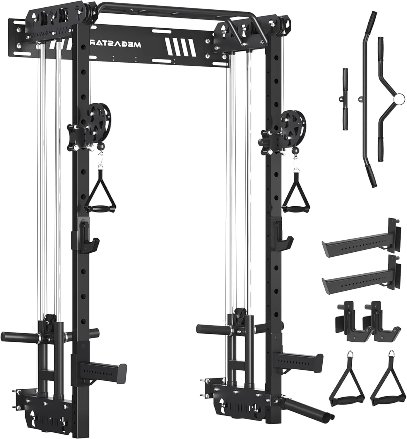Power Cage, Squat Rack Home Gym, 2000LBs Capacity Wall Mounted Power Rack with Dual Crossover System, Includes 16 attachments for Home Gym