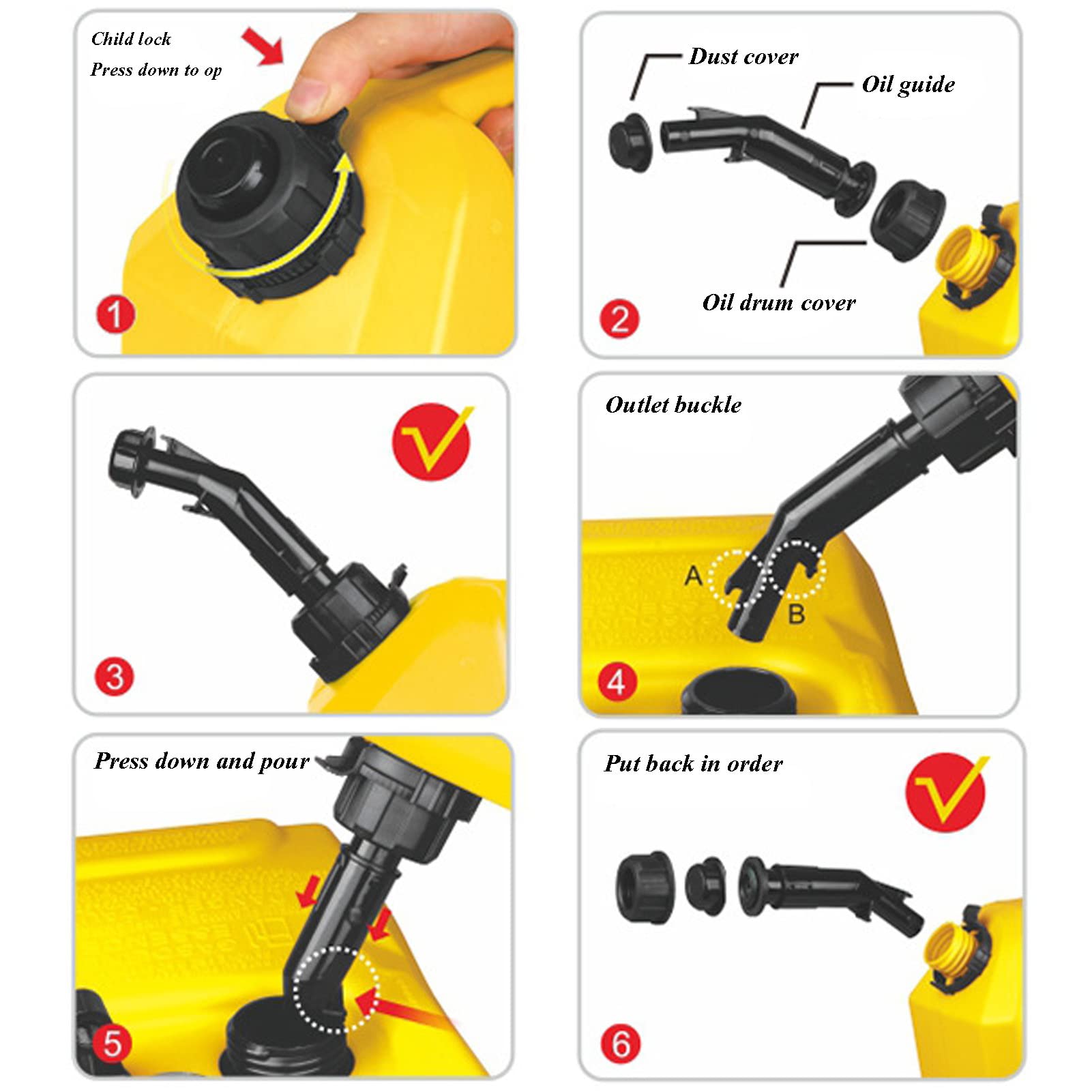 Tanica per Carburante, stoccaggio per tanica di Gas in plastica da 5L/10L/20L, Serbatoi di trasferimento di Carburante Portatili con Tubo dell'olio Integrato
