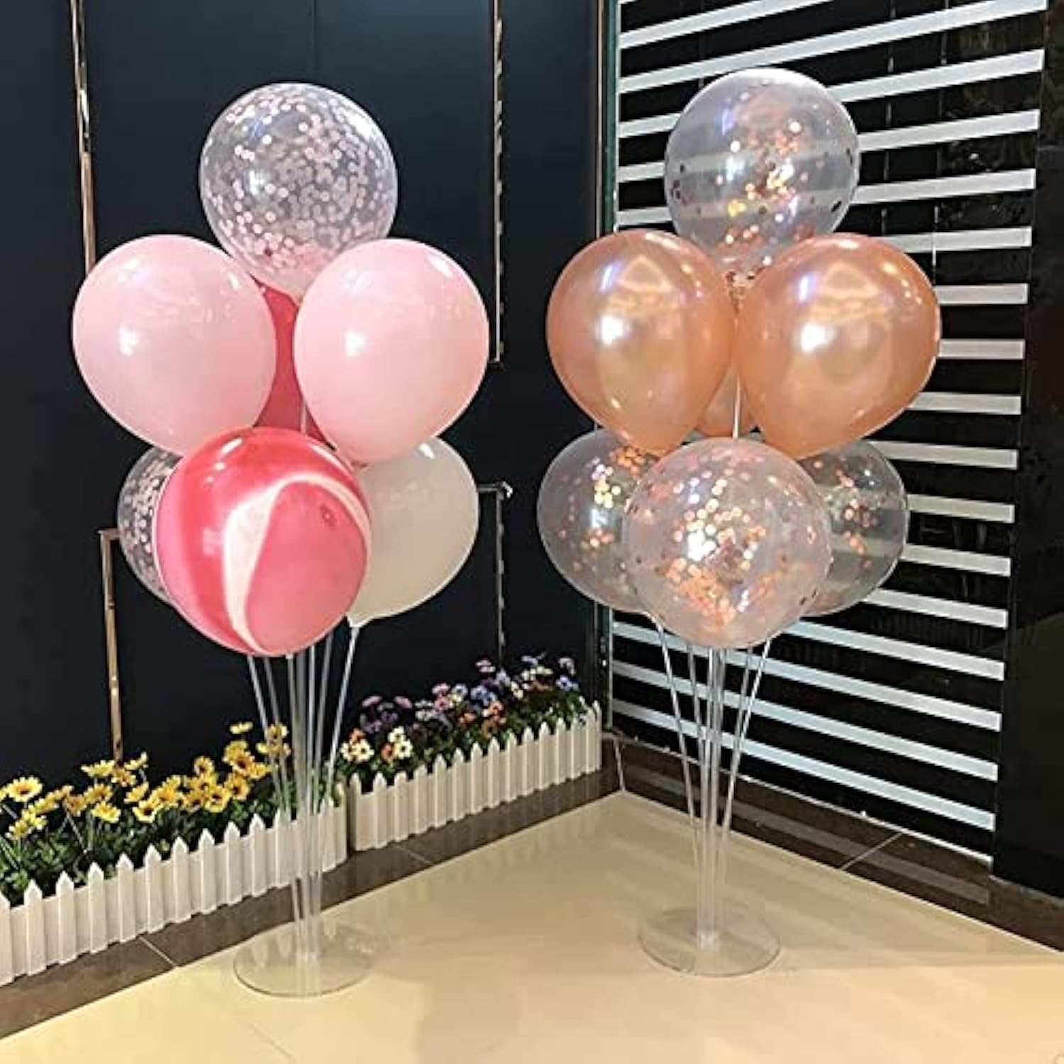Pack of 2 Balloon Stand Pack of 2 with Suction Cup- Balloon Holder with 7 Balloon Sticks, 7 Balloon Cups and 1 Balloon Trianguler Base for Birthday Wedding Party Holidays Anniversary.