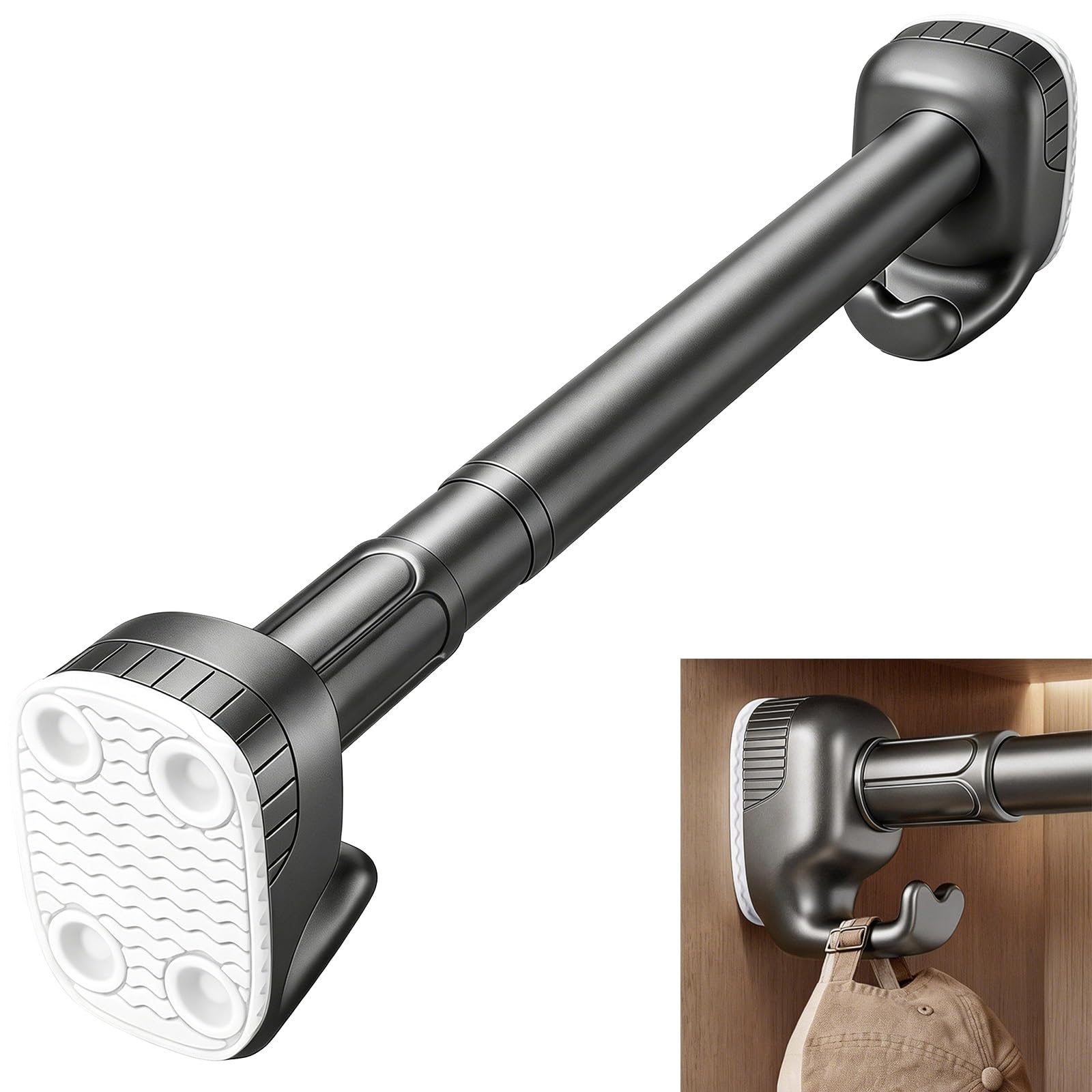 Adjustable Tension Curtain Rod 14'' to 193'', Metal Pressure Curtain Rod for Hanging Clothes, Curtain Rods No Drilling with Wall Brackets for Wardrobes, Laundry Room(Grey,420-490cm/165-193in)