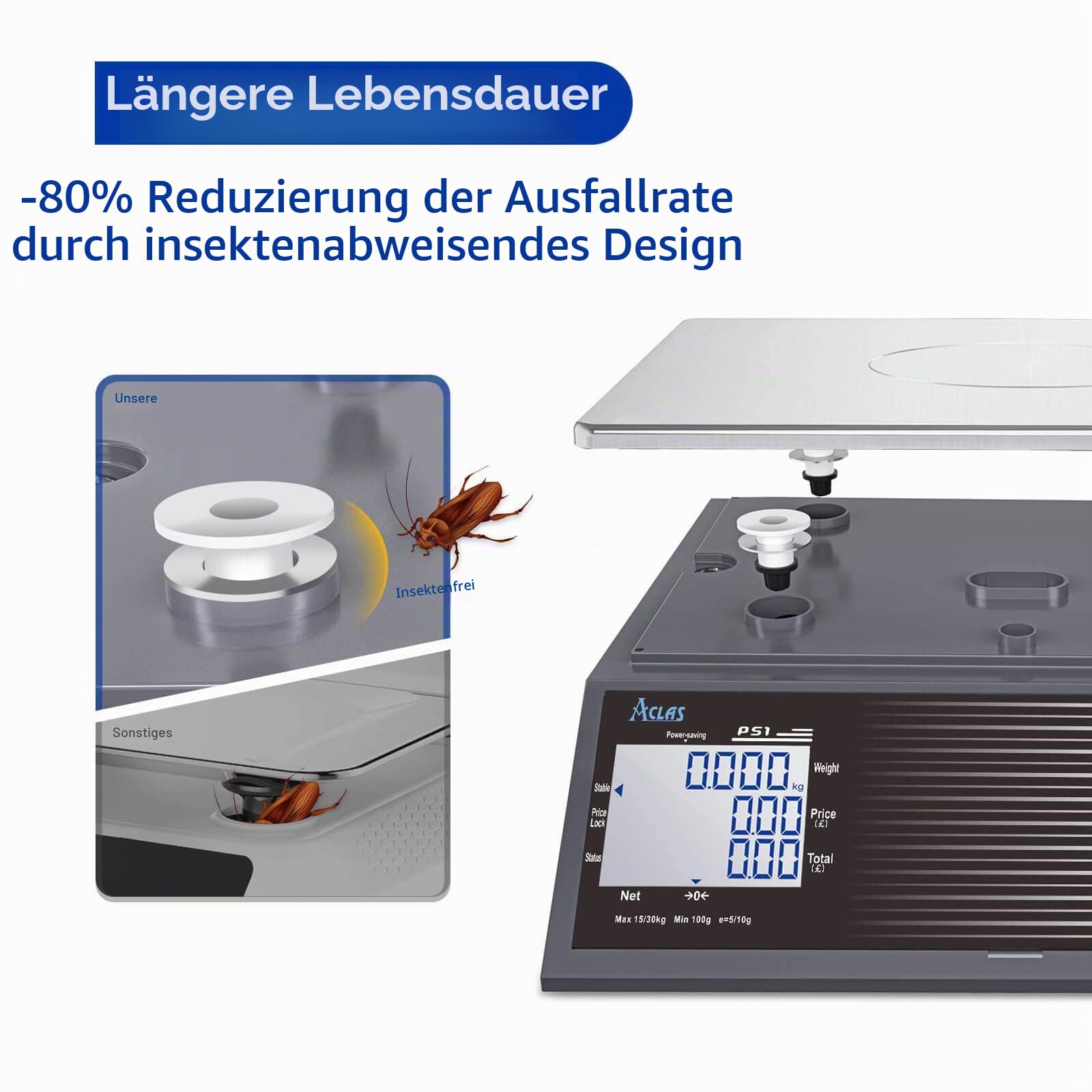 "ACLAS Marktwaage Waage 30Kg 10g Kontrollwaage Geeichte Ladenwaage - mit Dual LCD-Display Industrie Preiswaage Digitale f?¡ì1r Lebensmittel, Fleisch, Feinkost, Obstmarkt"