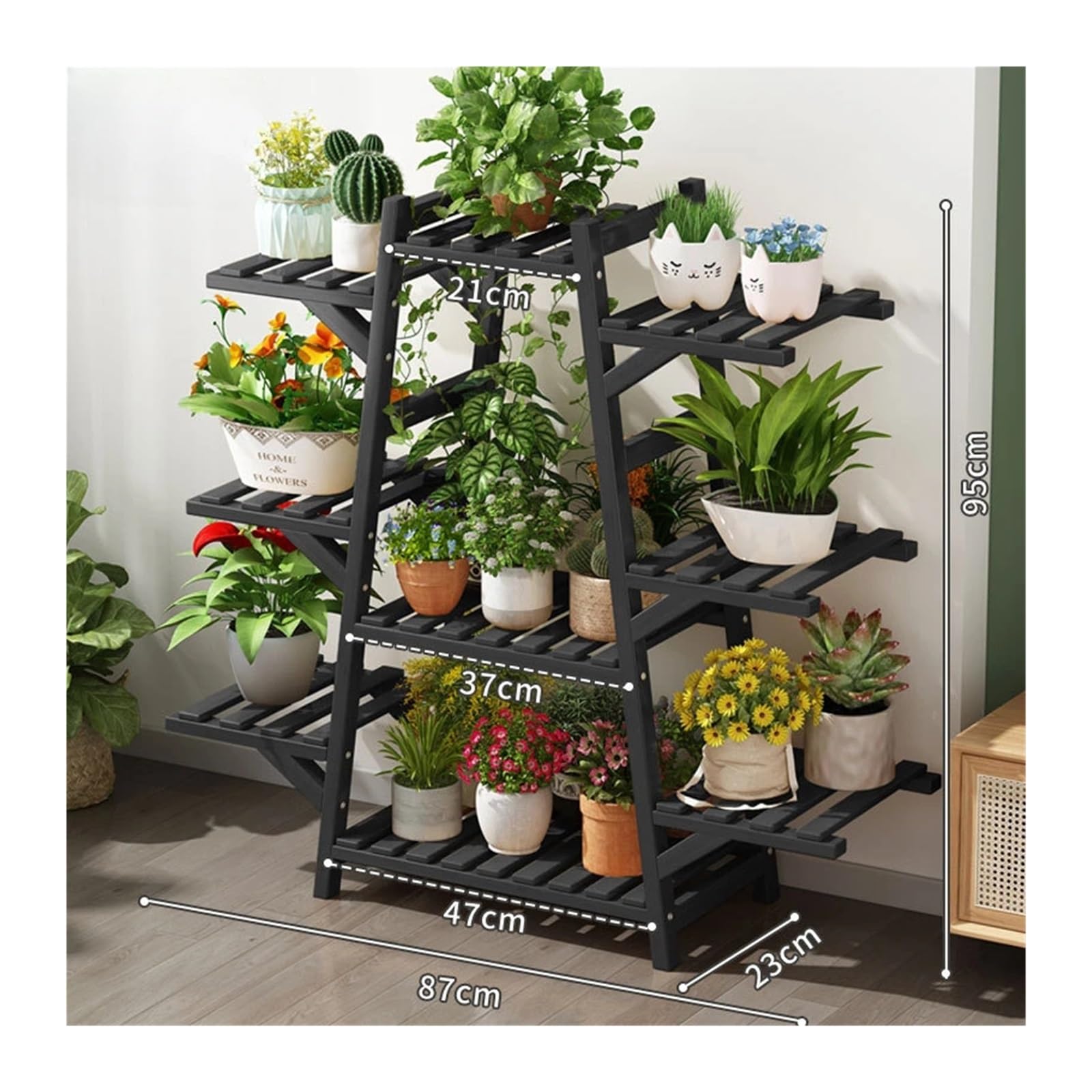 YUANCHUTOP Large Foldable Corner Plant Stand - 9-Tier Wooden Shelf for Potted Plants - Tall Flower Rack & Holder - Indoor & Outdoor Space-Saving Display (A2-Black)