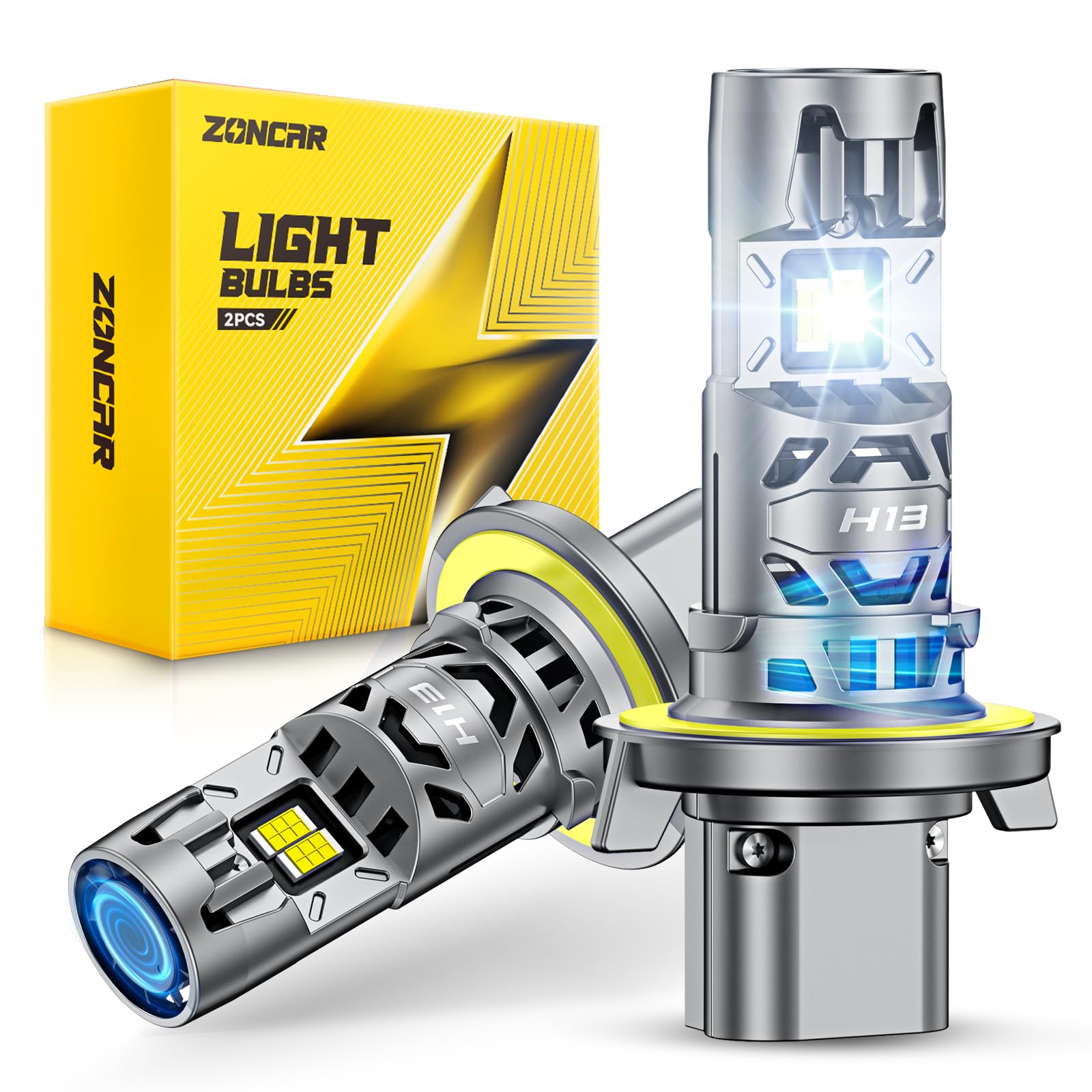 ZonCar 2026 Upgraded H13/9008 LED Bulb, 90000LM 1500% Ultra-Bright Real 1:1 Mini Size, 6500K Cool White 9008/H13 Light Bulbs, 3MIN Quick Install No Adapter Needed, Pack of 2