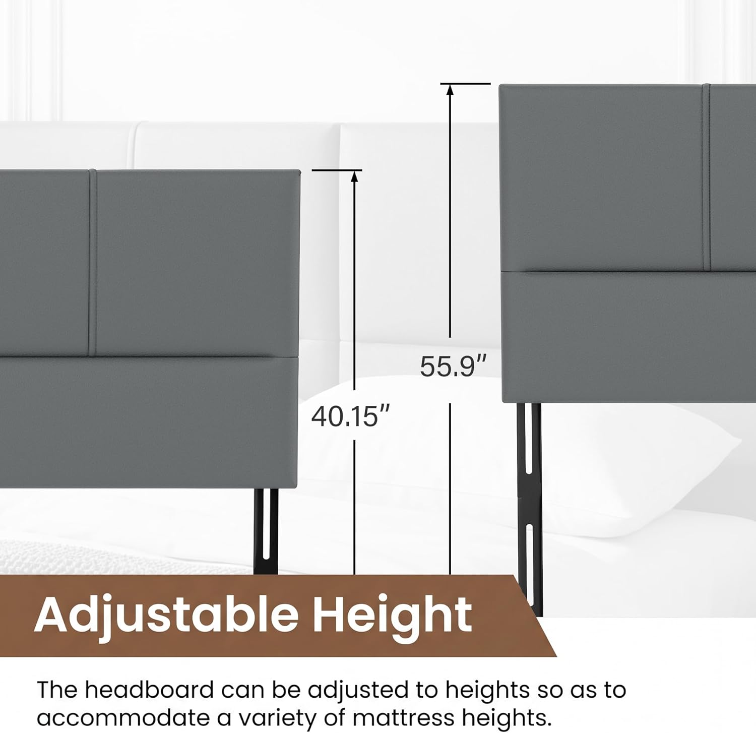 Yongchuang King Size Headboard Only, Modern Faux Leather Upholstered King Headboard with Adjustable Height Grey