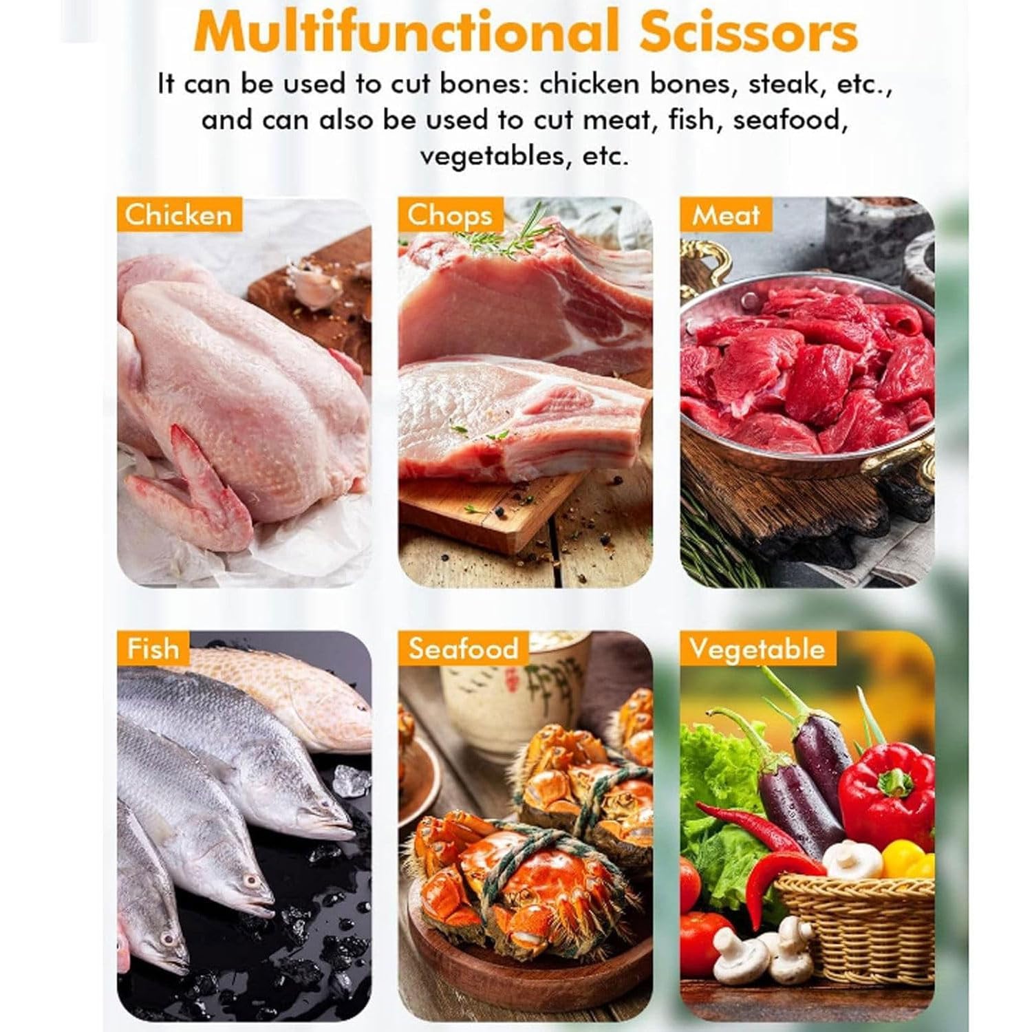 Tijeras deshuesadoras inalámbricas, eléctricas para cocina, con batería de 7500 mAh, encuadernación de acero inoxidable, doble protección, para alimentos, aves, rapaces, cangrejos y mariscos.