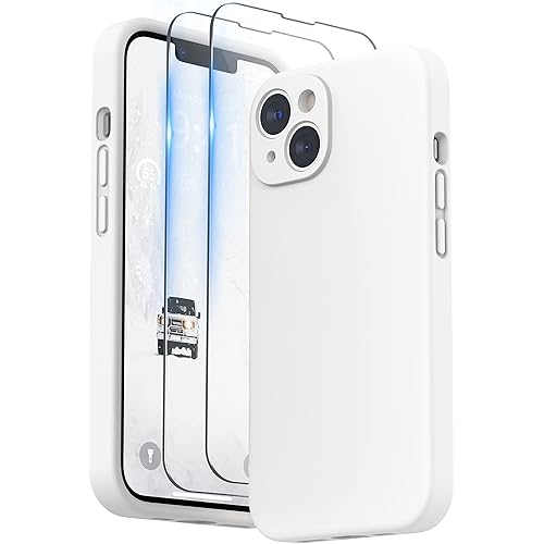 SURPHY Case for iPhone 14 Plus Case with Screen Protector and Camera Protection, Liquid Silicone Phone Case with Soft Microfiber Lining, White