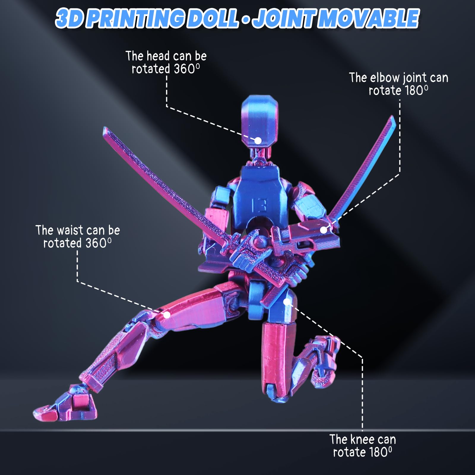 PEKOIU T13 Action Figure Set (Complete Assembly), Hiros 13 Toy Robot, Multi-Joint 3D Print, Titan 13 Action Figure, Desktop Decorations for Play Lovers, Toy (Blue