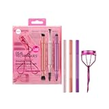Double Time Brush + Lash 4 Piece Set, Dual-Ended Eye Makeup Brushes For Eyeshadow & Brows, Travel-Friendly Brush Caps For Storage, Eyelash Curler Included, Cruelty-Free