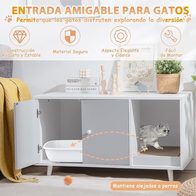 Foto 4 de 5 de GYMAX Armario para Gatos 2 en 1, Caja de Arena para Gatos, Casa para Gatos con 2 Puertas y Tabla Rascadora